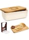 . Bread Box, Rectangular Bread Container with Bamboo Wood Cutting Board Lid &amp; Bread Slicer Holder, Bread Storage Container for Kitchen Countertop, 37.5 * 21 * 14cm
