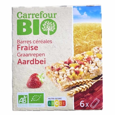 Carrefour Bio Organic Strawberry Cereal Bars, 138g, Pack of 6
