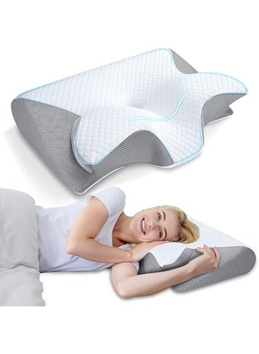 Memory Foam Cervical Pillow, 2 in 1 Ergonomic Contour Orthopedic Pillow for Neck Pain, Contoured Support Pillows for Side Back Stomach Sleepers