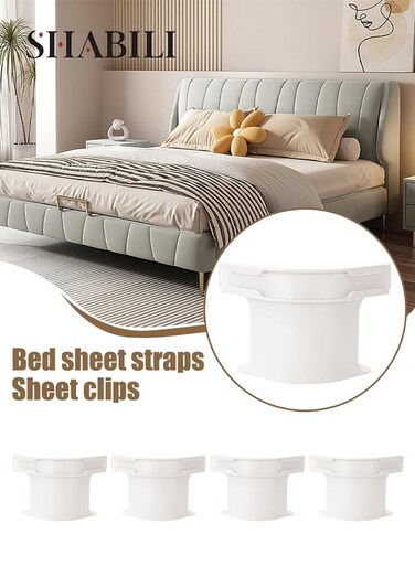 Fitted Sheet Straps Plastic Bed Sheet Holder Straps 4-Pack Sheet Clips, Non-Slip Transparent Design, Easy Installation, Grips All Mattress Sizes to Keep Sheets Tight, Ideal for Bedroom and Guest Room
