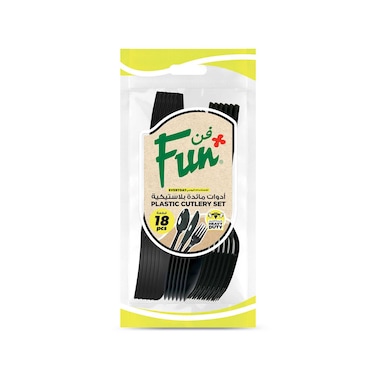 Fun Everyday Heavy Duty Plastic Cutlery Set Black 18 PCS