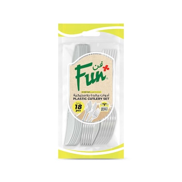 فان إفريداي طقم أدوات مائدة بلاستيكية شديدة التحمل 18 قطعة - شفاف
