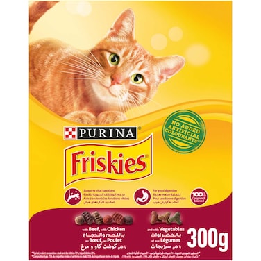 بورينا فريسكيز طعام قطط جاف بخليط لذيذ من اللحم البقري والدجاج والخضار 300 غرام