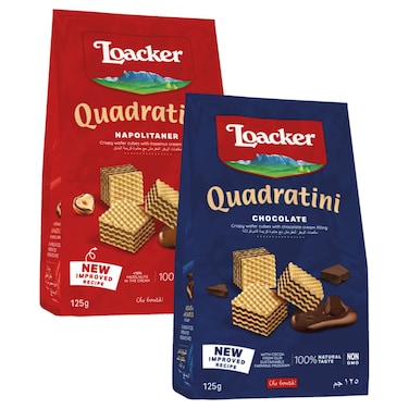 Loacker Quadratini Napolitaner Wafer, 125g  + Loacker Chocolate Wafers, 125g