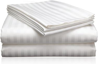 طقم ملاءة سرير مطاطية 3 قطع، مقاس 100×200 سم، عمق مرتبة (15–35 سم)، تصميم فندقي مخطط، لون White