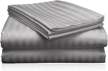3pcs Fitted Bedsheet Set, 100x200cm, Deep Pocket (15&ndash;35cm), Striped Hotel Bed Sheet Set, Grey Single
