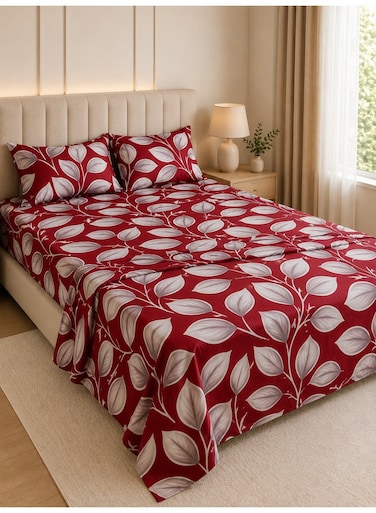 4-Piece Printed Cotton Bedsheet Set Single Size, 100% Cotton 125 GSM with Fitted Sheet, Flat Sheet &amp; 2 Pillowcases