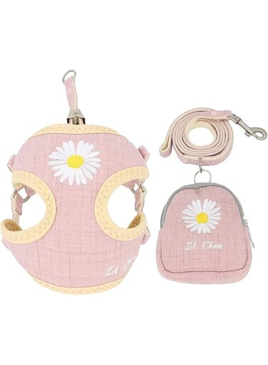 SWR Small Dog Harness Leash Set with Bags Cute Daisy No Pull Dog Harnesses for Small Dogs Cats Soft Breathable Mesh Puppy Dog Vest Harness (S, Pink)