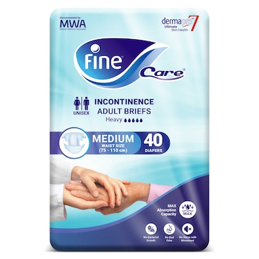 Fine Care Adult Incontinence Diaper Briefs, Medium Size 75 &ndash; 110cm, 40 Diapers