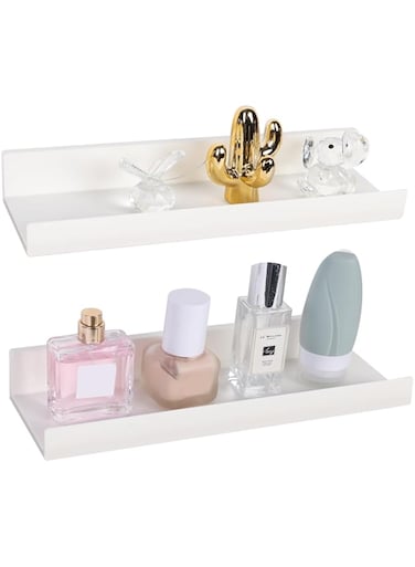 Guittly 2 x Wall Shelves, White, No Drilling, Acrylic Floating Shelf, Picture Rail, Suitable for Kitchen, Bathroom, Office, Living Room