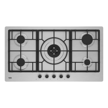 Beko 90cm Builtin Gas Hob, Full Safety, 5 High Efficiency Gas Burner, Cast Iron Pan Support, Integrated Ignition, HIMW 95225 SXEL(Stainless Steel)