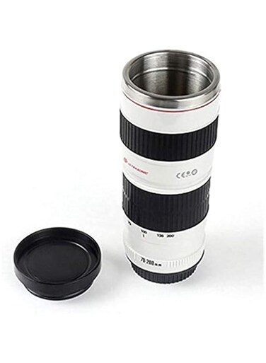 Travel Car Water Cup White Lens Cups Vacuum Simulation Camera Lens Mugs Stainless Steel Lens Special Lid Caniam Coffee Cup With Gift Bag 440ml