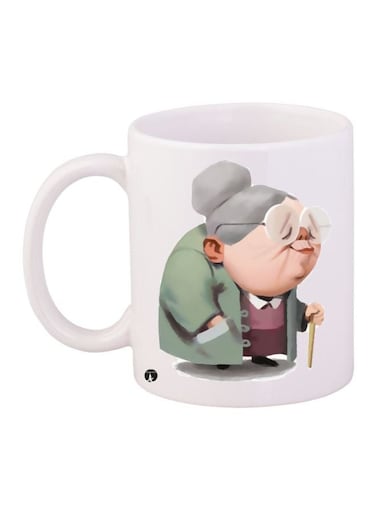 Old Lady Printed Coffee Mug White/Green/Grey