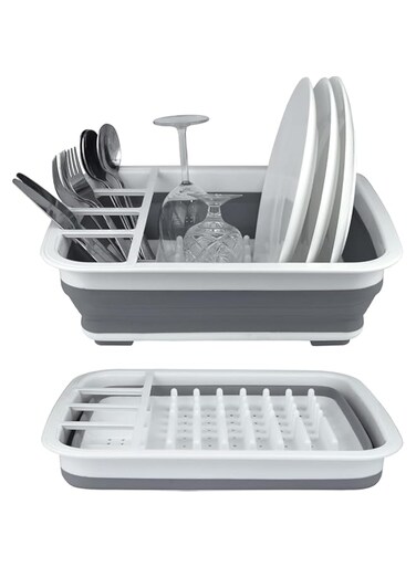 Sagreeny Collapsible Dish Drying Rack,Foldable Dinnerware Drainer Organizer for Storage, Foldable Dish Drying Rack with Drain Plug and Swivel Spout - Lightweight, Dinnerware Storage Organizer