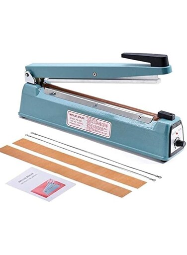 ABBASALI 16inch/400mm Manual Impulse Manual Hand Sealer Heat Sealing Machine Poly Tubing Plastic Bag with 2 Replacement Kit Blue