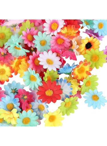 BETESSIN Small Silk Fabric Artificial Fake Daisy Flower Heads (4CM/1.57in)- 100 Pieces