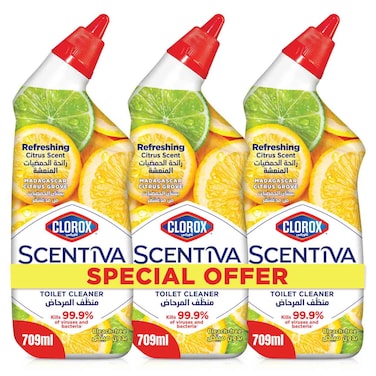 كلوروكس سينتيفا منظف ​​المراحيض برائحة الحمضيات المنعشة، بستان حمضيات مدغشقر، 709 مل، عبوة من 3 قطع
