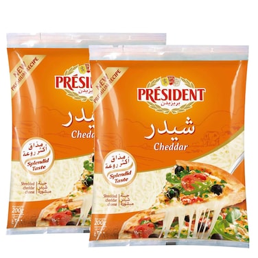 President Shredded Cheddar Cheese, 200g Pack of 2