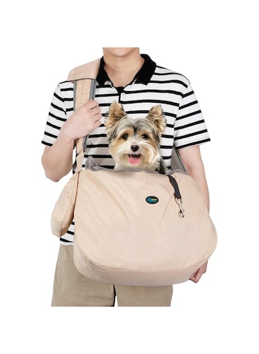 Ownpets Pet Sling Carrier, Fits 15 to 25lbs Extra-Large Dog/Cat Sling Carrier Reversible and Hands-Free Dog Bag with Adjustable Strap and Pocket Shoulder Pad for Outdoor Travel Hiking (Beige)