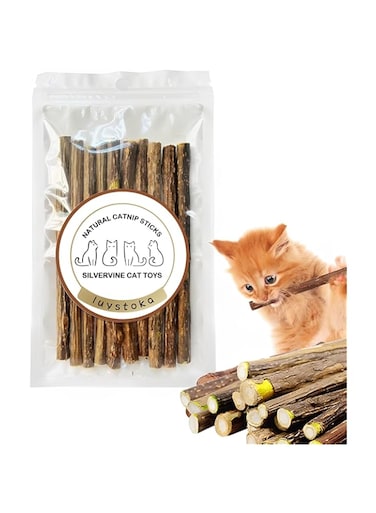 Luystoka 10PCS Kitten Toys Catnip Toys Matatabi Silvervine Sticks Kitty Chew Toys Wooden Stick Kitten Teething Toys Molar Suitable for Cats