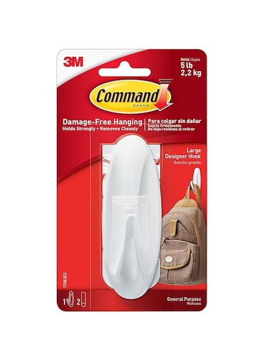 Command 17083 Large Designer Plastic Hook with 2 Strips - White