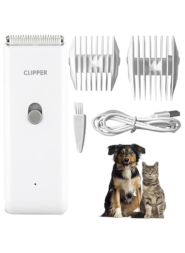 ENSSU Animal Professional Electric Pet Hair Clipper - Rechargeable &amp; Waterproof - Low Noise Ceramic Blade - for Dogs, Cats, Rabbits (White)