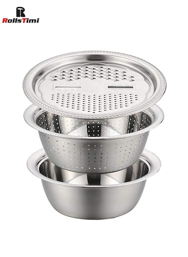 3Pcs Multifunctional Stainless Steel Basin Washing Bowl Set
