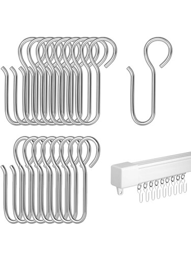 Rhomba 20 Pcs Metal S Shaped Shower Curtain Hooks, Small Curtain Track Hangers, Drape Connection Hooks for Shower Curtains, RV Curtains, and Ceiling Curtains, Drapery Hanging Solution