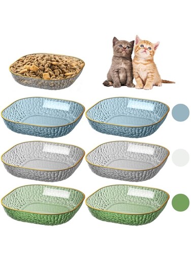 6-Pack Cat Food Bowl Cat Dishes - 5.9 Inch Shallow Cat Bowls Wide Cat Wet Feeding Bowls, Whisker Fatigue Cat Dishes for Food, Square Transparent Plastic Kitten Bowls for Indoor Cats, Short Legged Cat