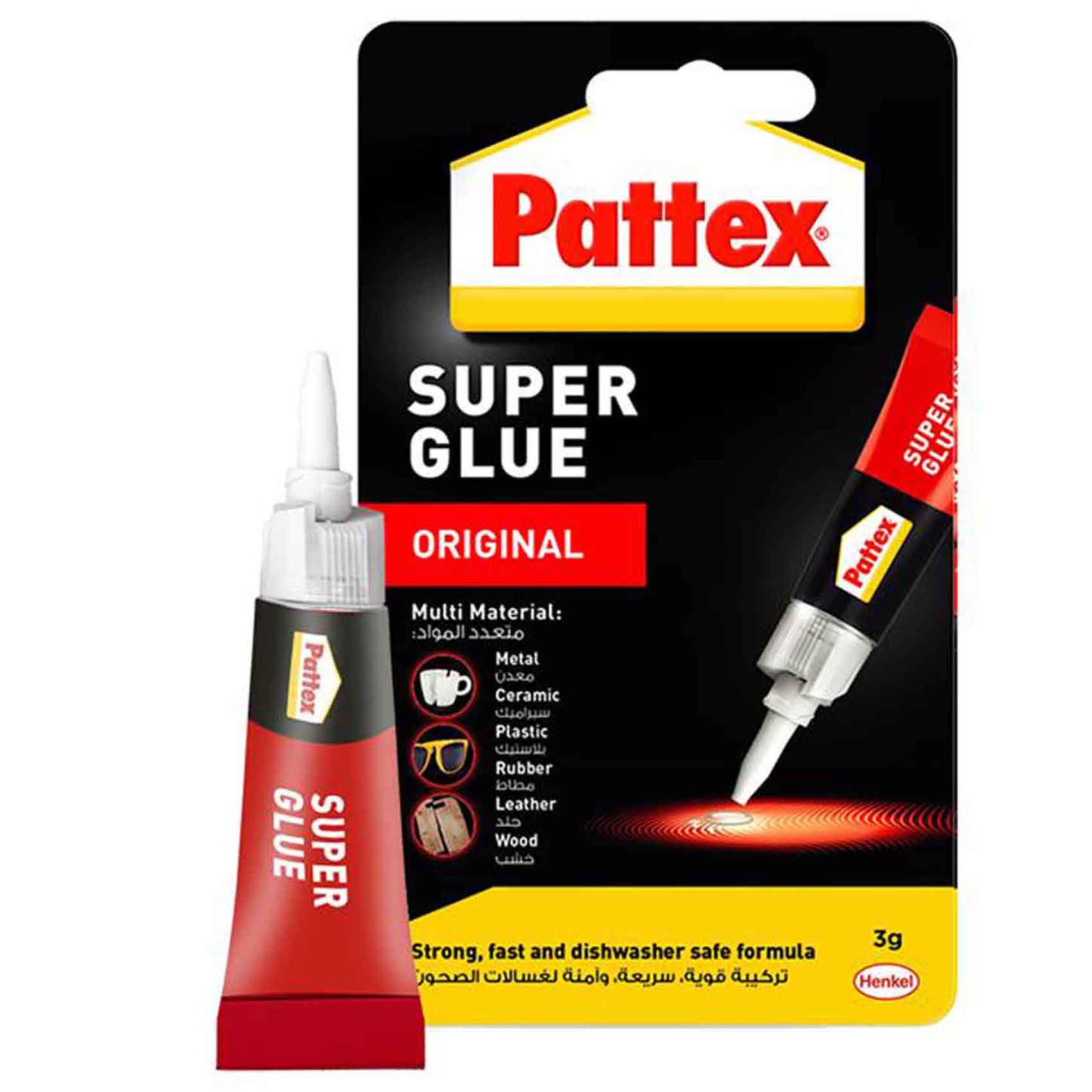 Pattex Super Glue Liquid Tube - 3g Clear Adhesive with Anti-Clog Cap Instant Grip Invisible Repair Dishwasher Safe