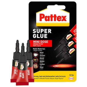 Pattex Super Glue Mini Dose - 3x1g All Purpose Clear Adhesive with Anti-Clog Cap Instant Grip Invisible Repair