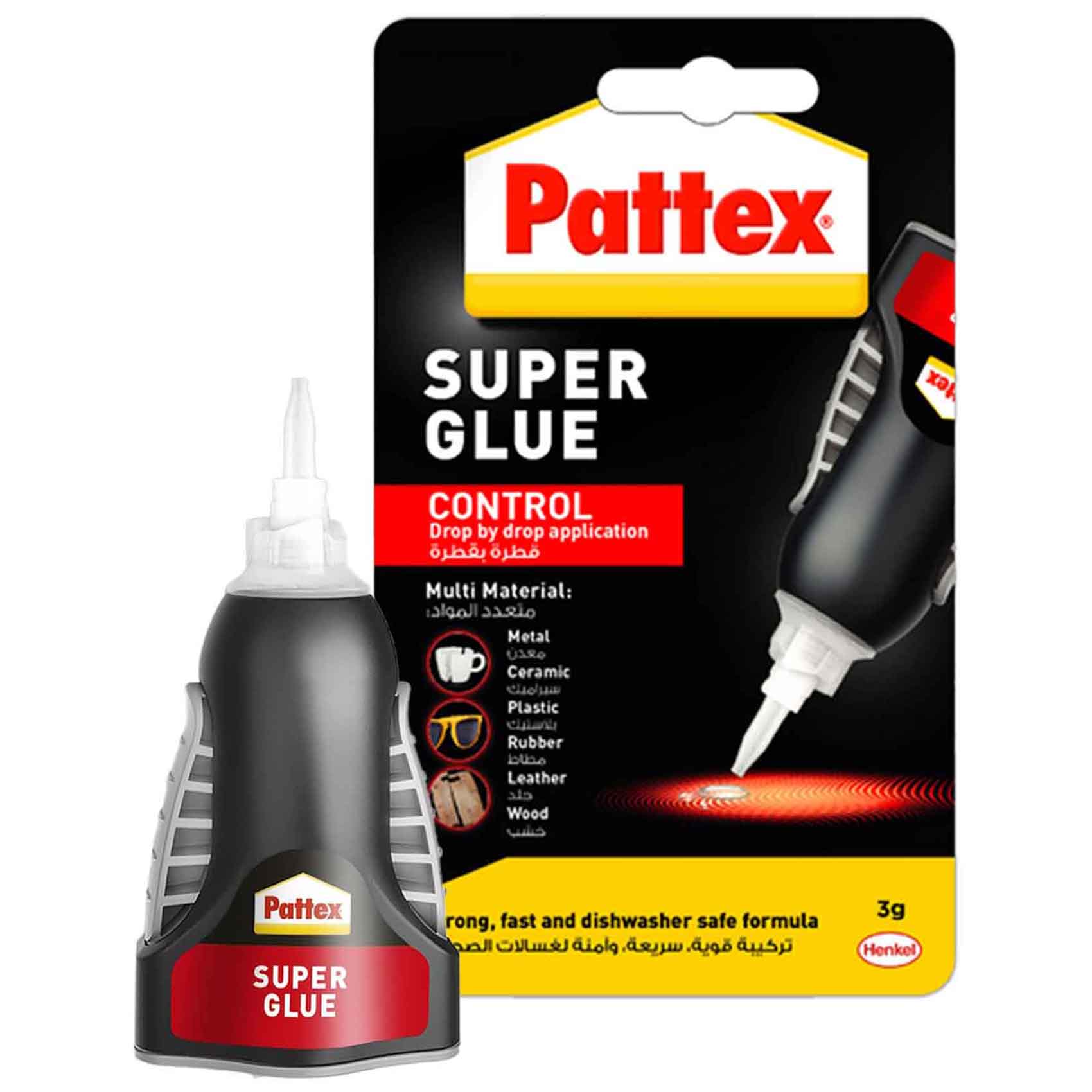 Pattex Super Glue Liquid Control - 3g Clear Adhesive with Precise Nozzle Instant Invisible Repair Dishwasher Safe