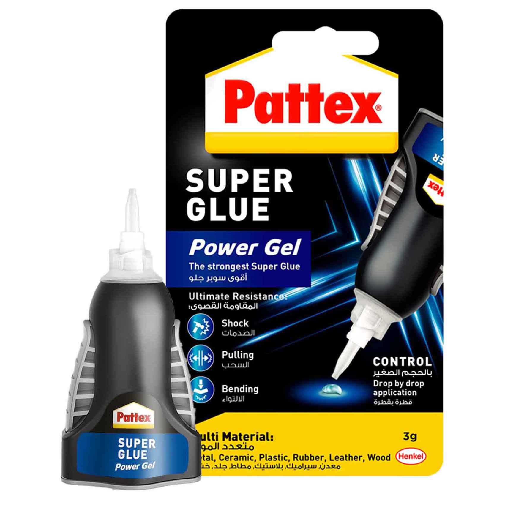 Pattex Super Glue Power Gel Control - 3g Clear Adhesive For Flexible Materials with Precise Nozzle Dishwasher Safe