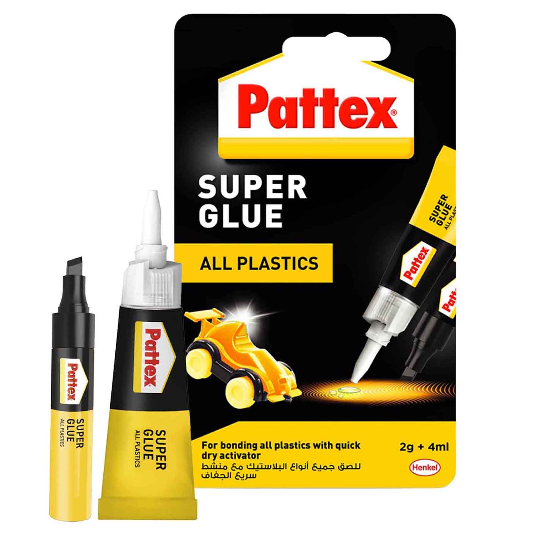 Pattex Super Glue All Plastics - 2g+4ml Instant Grip Invisible Repair with Anti-Clog Cap Compatible with All Plastics
