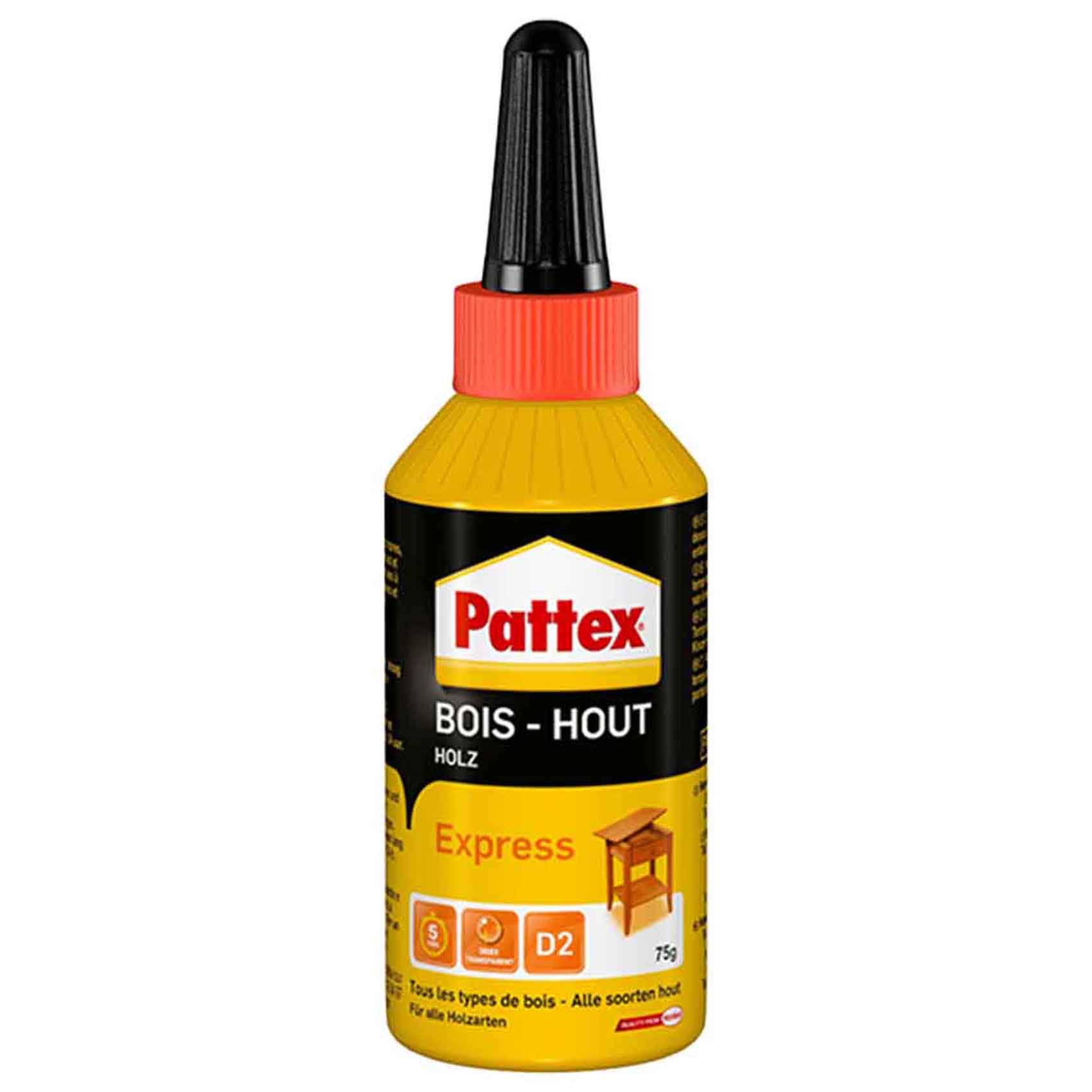 Pattex Wood Glue Express Bottle - 75g D2 Waterproof Strong Wood Adhesive Compatible with All Types of Wood Indoor Use