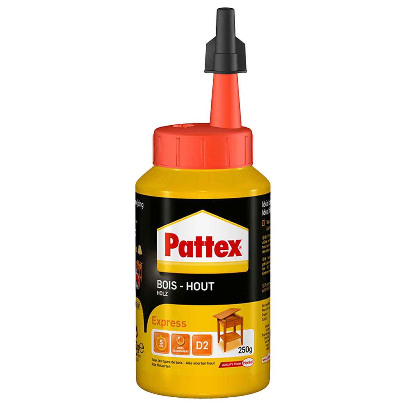 Pattex Wood Glue Express Bottle - 250g D2 Waterproof Strong Wood Adhesive Compatible with All Types of Wood Indoor Use