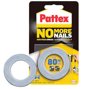 Pattex No More Nails Mounting Tape 19mm x 1.5m Heavy Duty Double-Sided Foam Tape Holding Capacity: Upto 80kg/ Roll