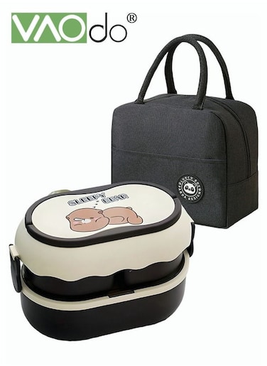Double Layer Lunch Box Detachable Large Capacity Microwaveable Lunch Box With Cutlery And Lunch Bag