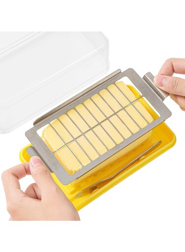 Butter Slicer and Dispenser with Lid, 304 Stainless Steel Cutter and Fork, Ideal for Fresh Butter and Cheese Storage in Fridge or Freezer