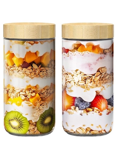 PCS Overnight Oats Containers with Bamboo Lids, Glass Jars with Airtight Lids for Meal PrepGlass Food Storage Container for Yogurt Chia Snacks Spice Sugar 25OZ
