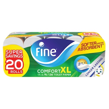 Fine Comfort XL Toilet Tissues Paper, 20 Rolls x 250 sheets x 2 Ply