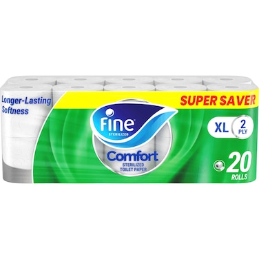 Fine Comfort XL Toilet Tissues Paper, 20 Rolls x 250 sheets x 2 Ply