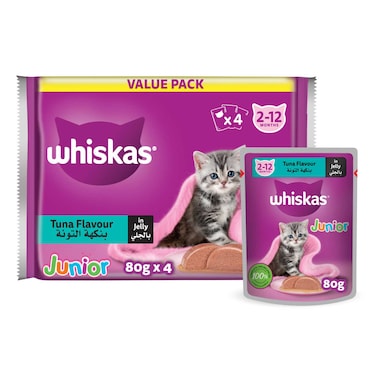 Whiskas Junior Tuna in Jelly, Wet Kitten Food Pack of 4x80g