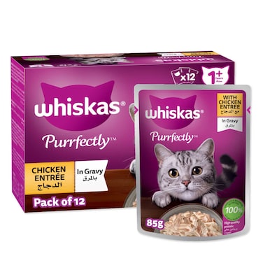 Whiskas Purrfectly Cat Food Chicken Entr&eacute;e in Gravy, Pack of 12x85g