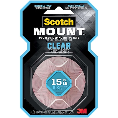Scotch 410H Mounting Tape Clear 1 in x 60 in roll (25,4mm x1.52m). 1 roll/pack