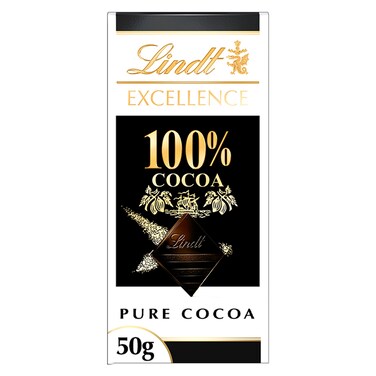 Lindt Excellence 100% Cocoa Dark Chocolate, 50g