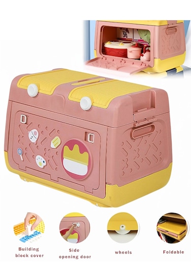 Manful Toy Storage Box With Wheels Multipurpose Portable Storage Case Container Cute For Games Book Puzzles Kids Bedroom Nursery Room