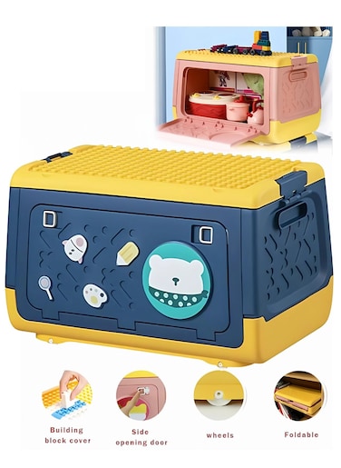 Manful Toy Storage Box With Wheels For Lids 20L Blue, Multipurpose Portable Storage Case Container Cute For Games Book Puzzles Kids Bedroom Nursery Room