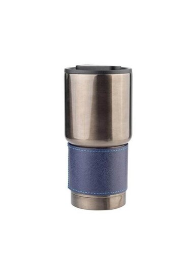 Larsen BOLIN 530ml Double Wall Vacuum Insulated Stainless Steel Tumbler with PU Grip Sleeve, Leak-Resistant Lid, Hot &amp; Cold Travel Mug, Gunmetal Finish, Fits Car Cup Holders - Blue