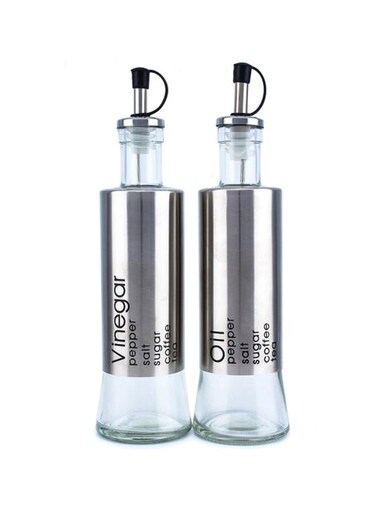 Oil And Vinegar Dispenser Bottle Set Silver/Clear/Black